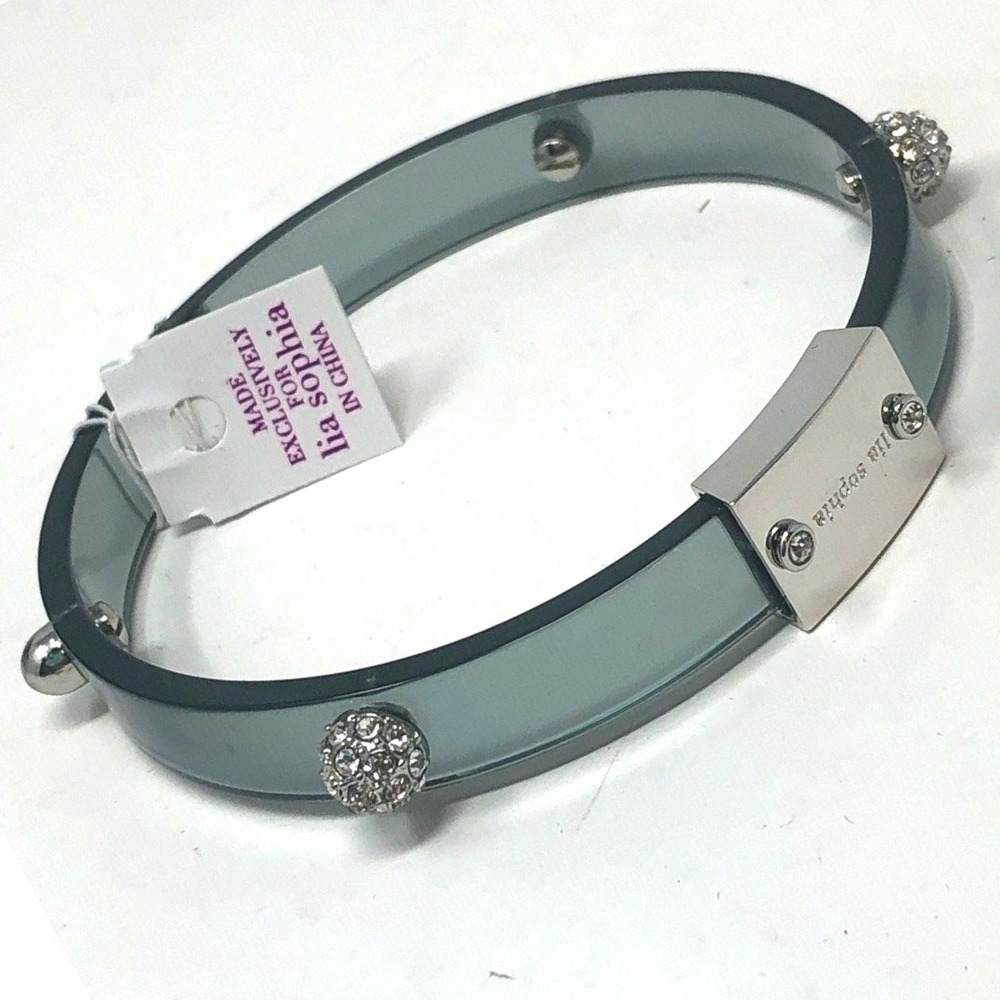 Lia Sophia Bracelet Gray Blue Translucent Silver Beads Rhinestones Medium Bangle